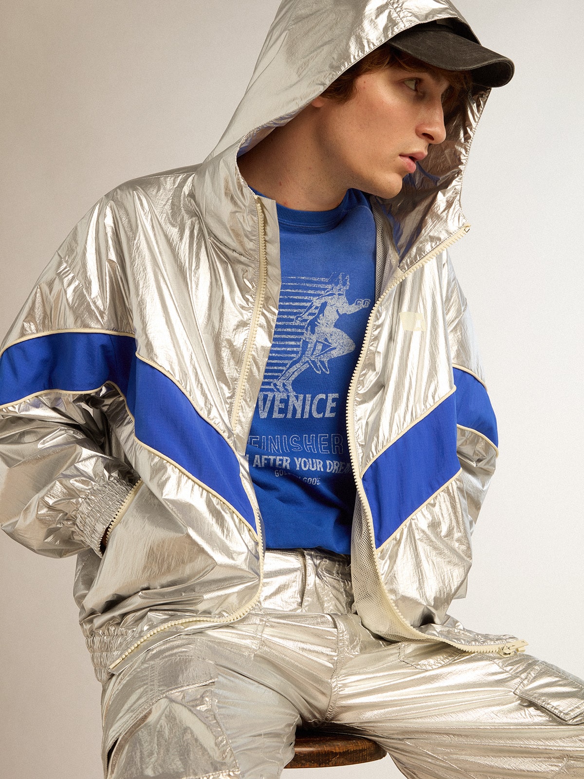 Men's windcheater in silver technical fabric | Golden Goose