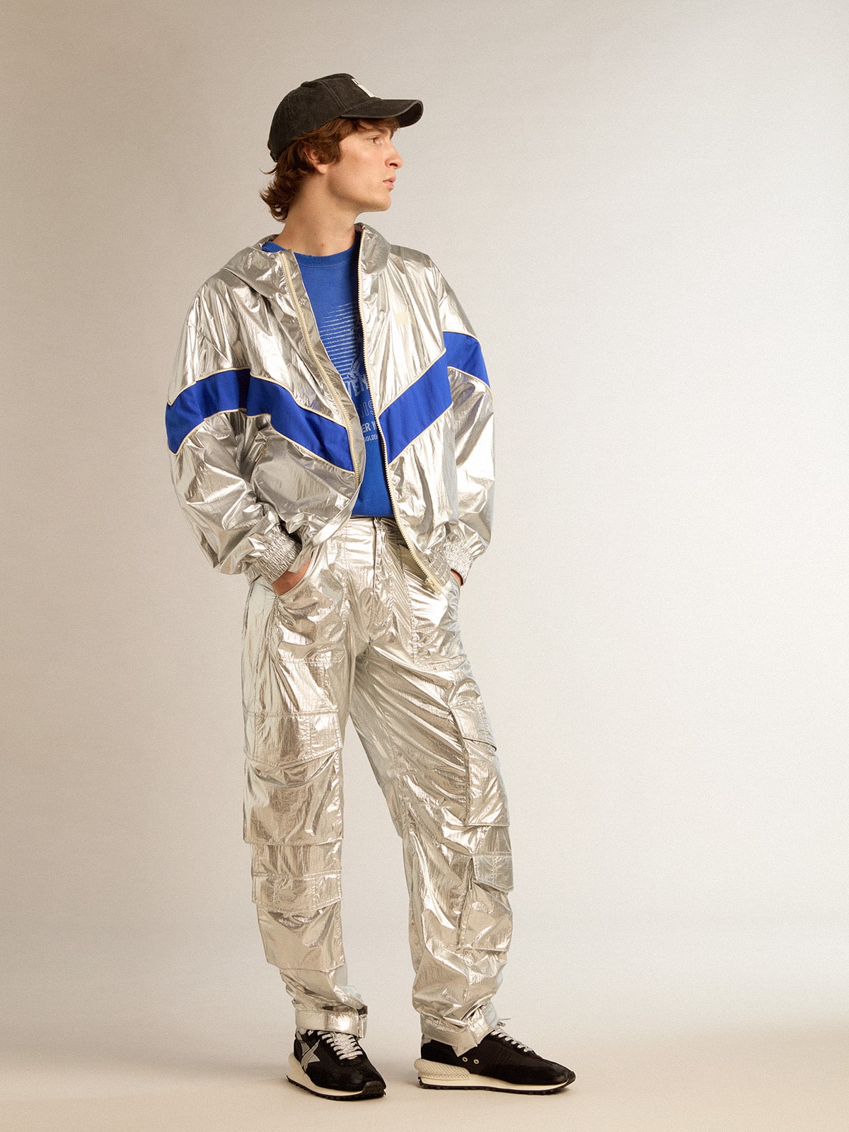 Golden Goose - Men's windcheater in silver technical fabric in 