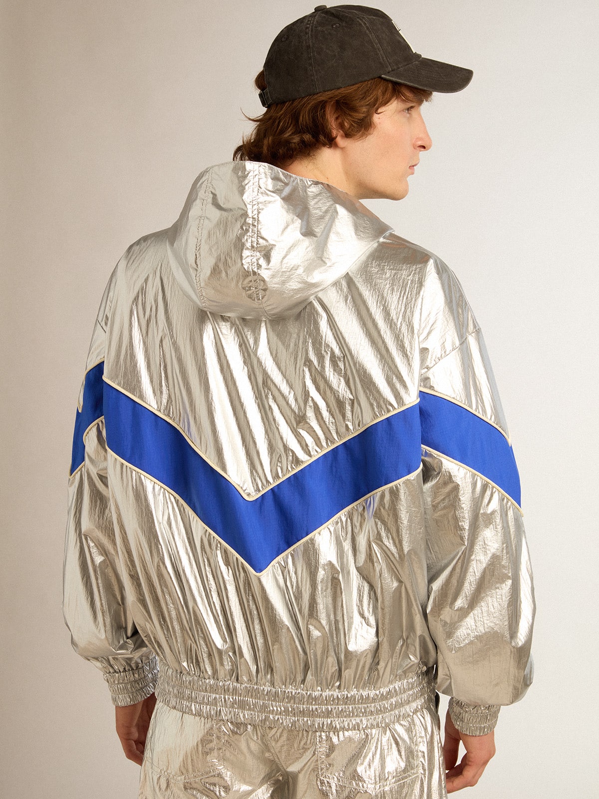 Golden Goose - Men's windcheater in silver technical fabric in 