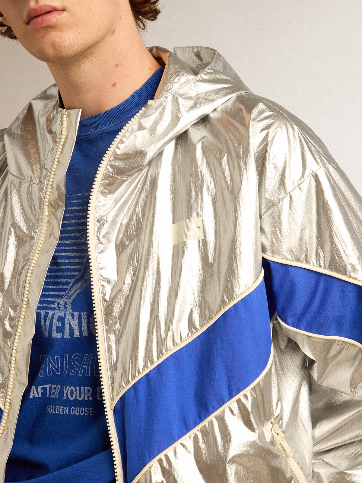 Golden Goose - Men's windcheater in silver technical fabric in 