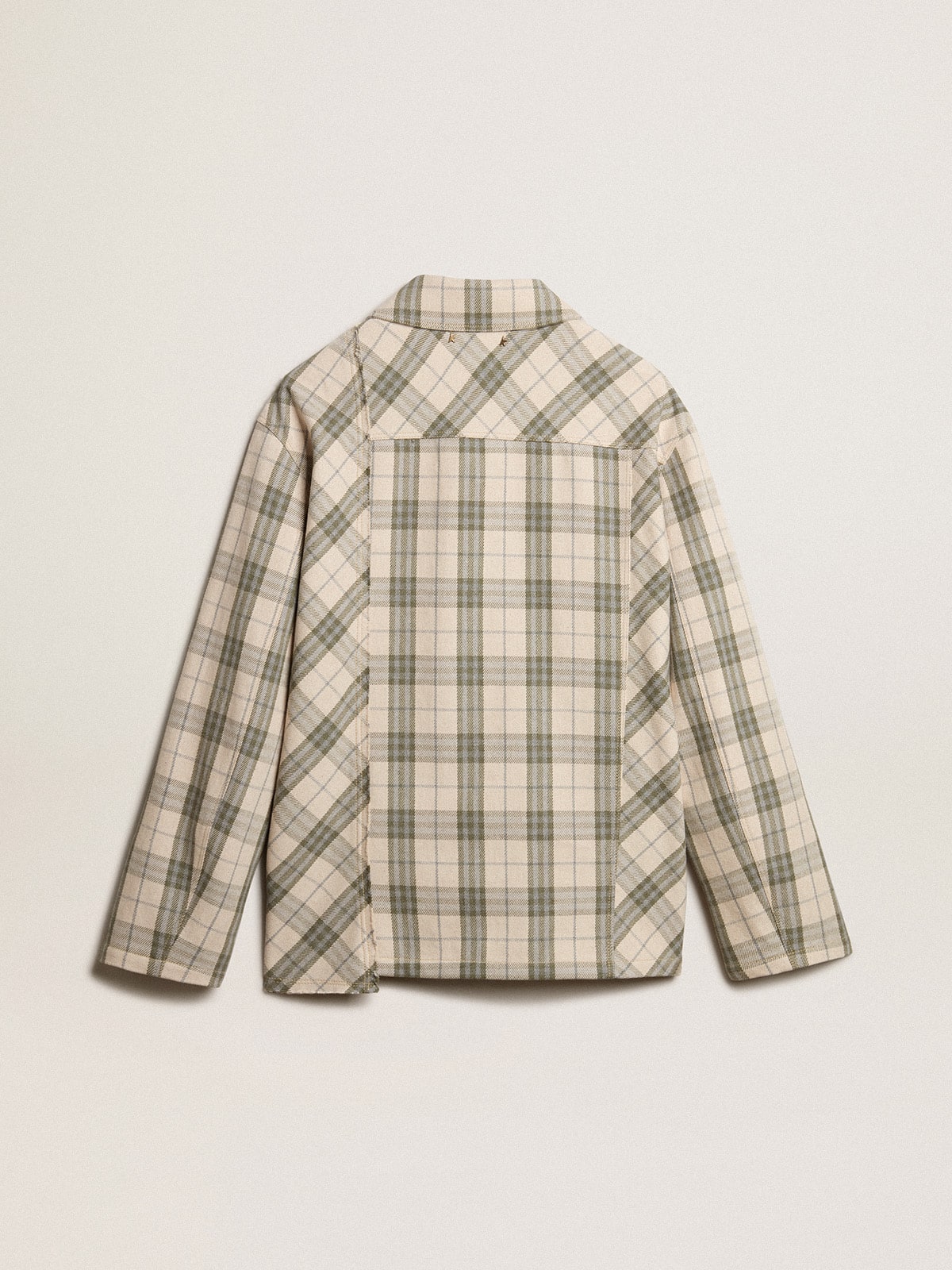 Golden Goose - Camisa masculina de modelagem slim de flanela de algodão cru e verde in 