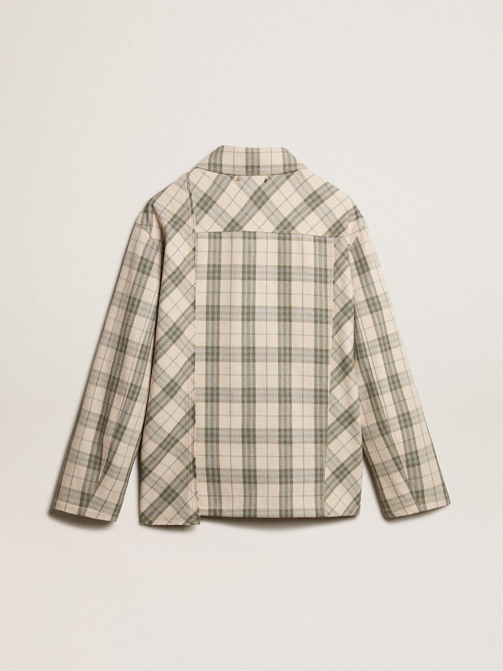 Golden Goose - Men's slim-fit shirt made of ecru and green cotton flannel in 