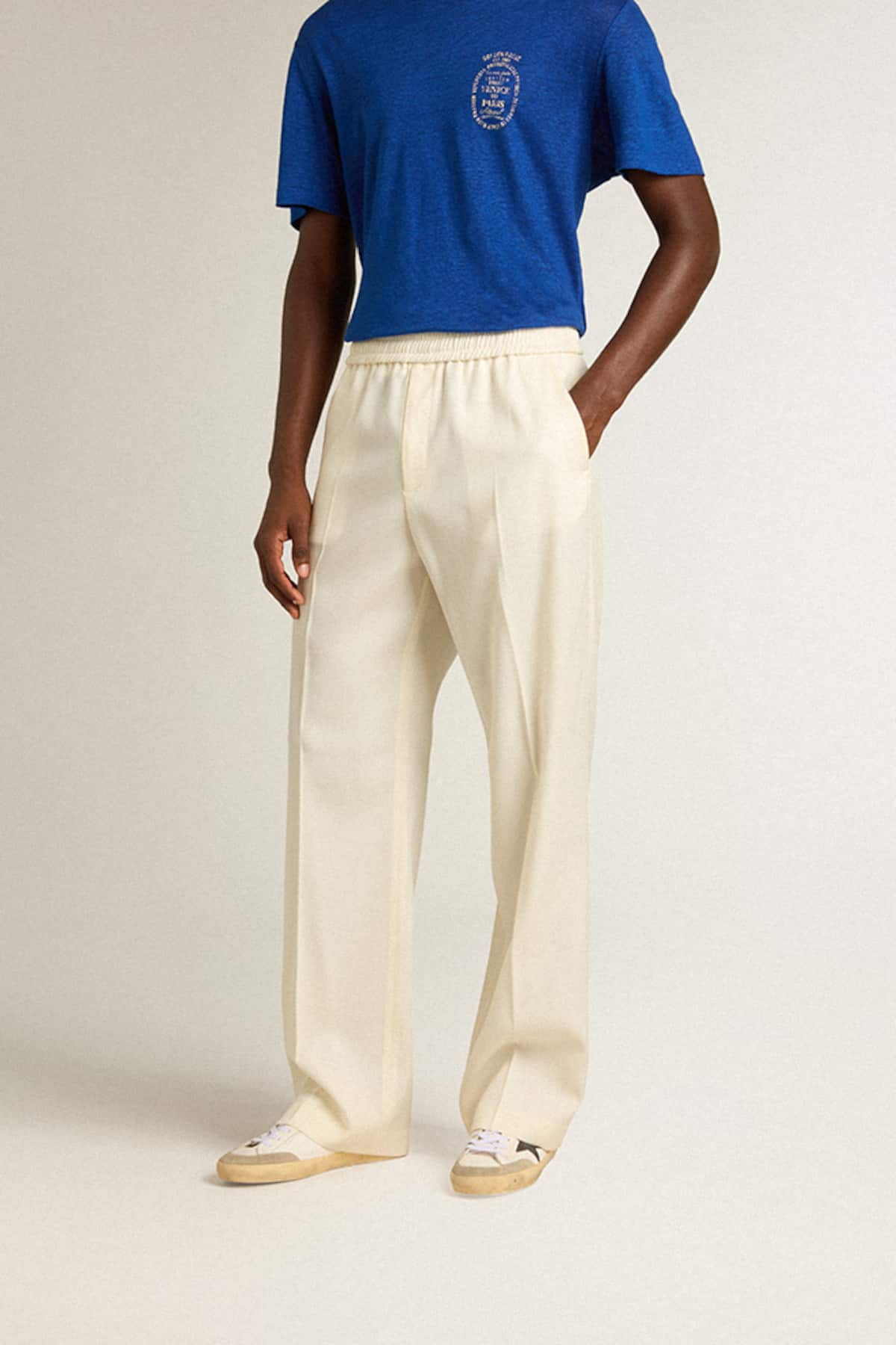 Golden Goose - Men’s aged white wool gabardine joggers in 