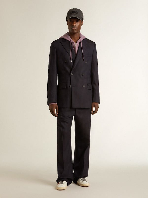 Men's wool joggers with vertical thin stripes