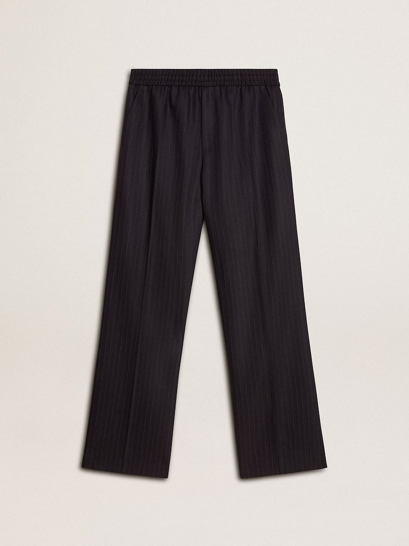 Men's wool joggers with vertical thin stripes