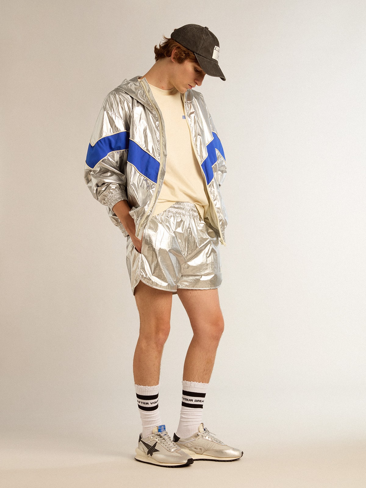 Golden Goose - Silberfarbene Running-Herrenshorts in 