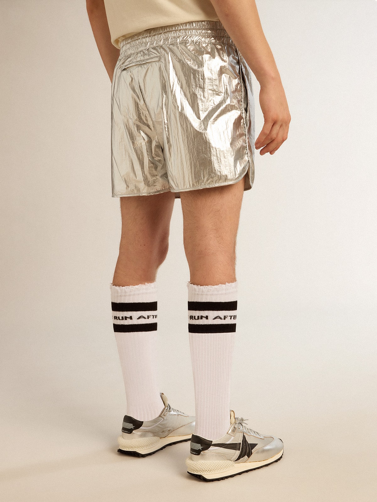 Golden Goose - Men's running shorts in silver fabric in 