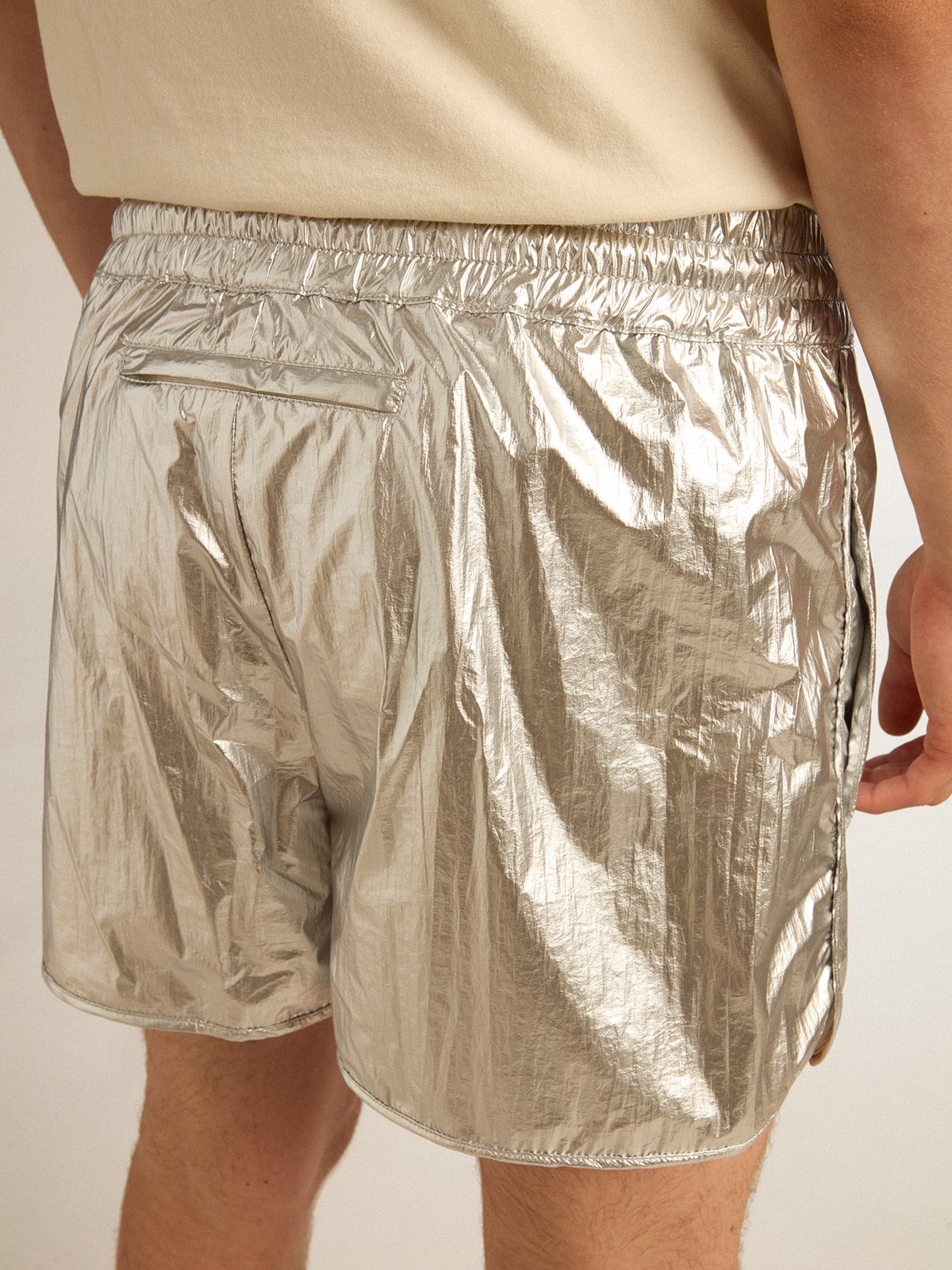 Men s running shorts in silver fabric Golden Goose