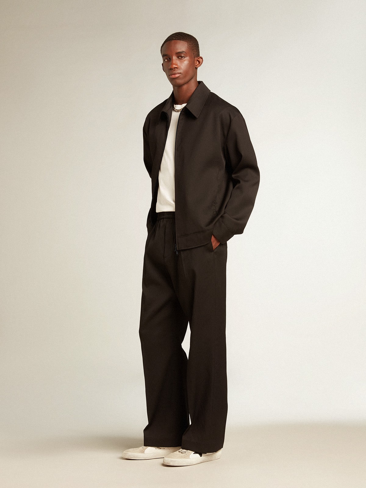 Golden Goose - Men’s zip-up jacket in black wool gabardine in 