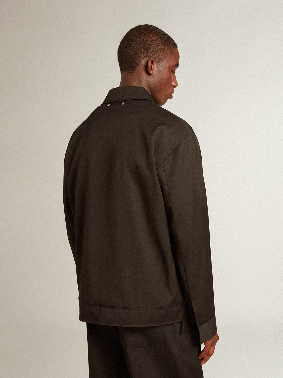 Golden Goose - Men’s zip-up jacket in black wool gabardine in 