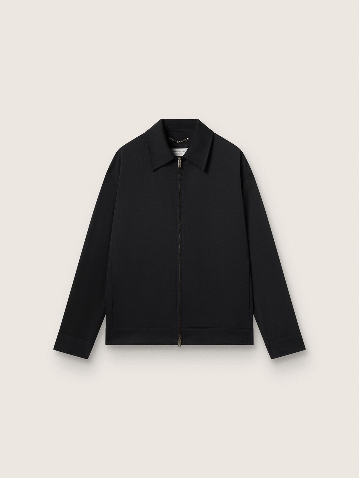 Veste avec fermeture à glissière pour homme en gabardine de laine noire — Golden Goose