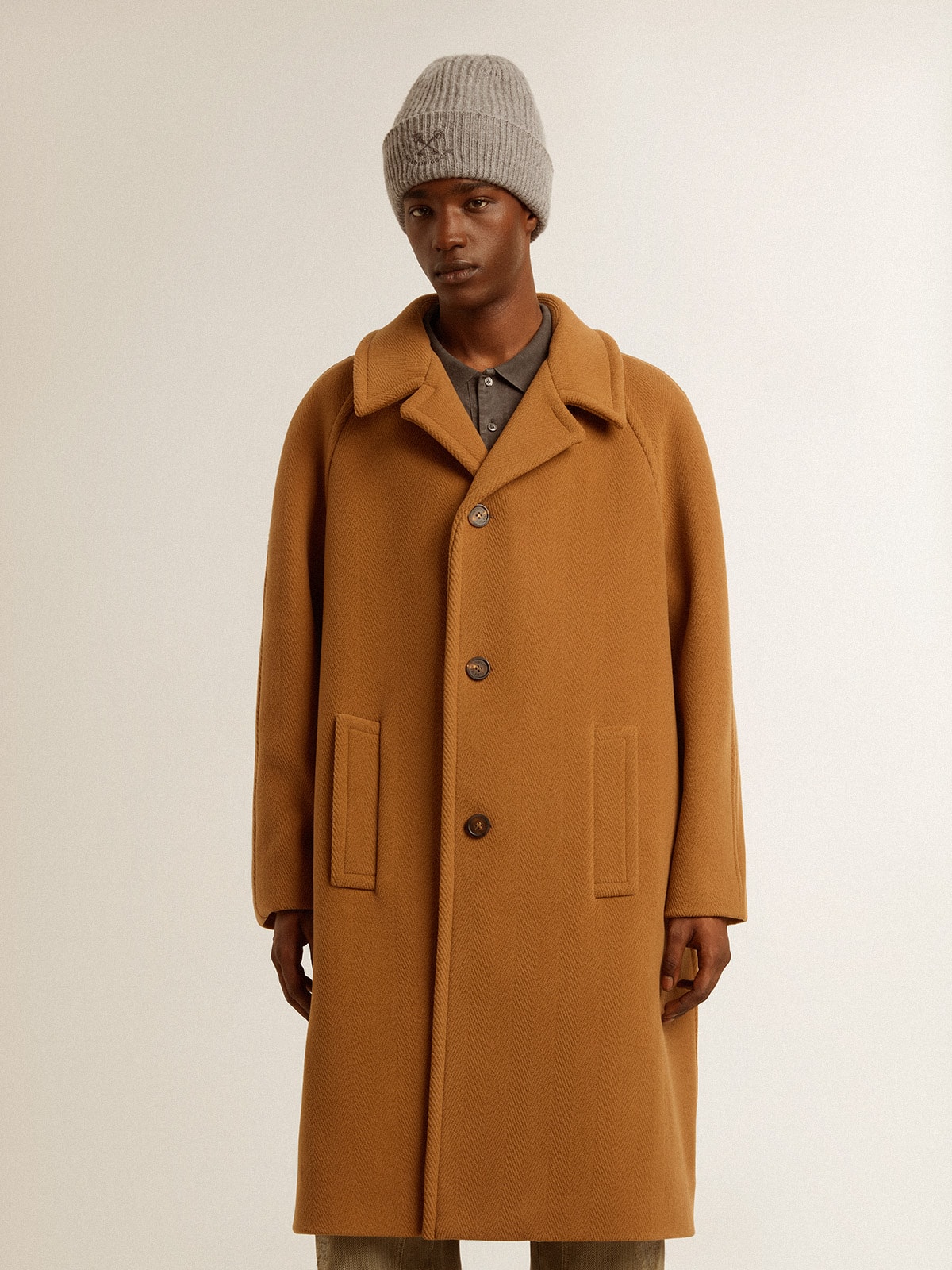 Golden Goose - Men's single-breasted coat in tobacco in 