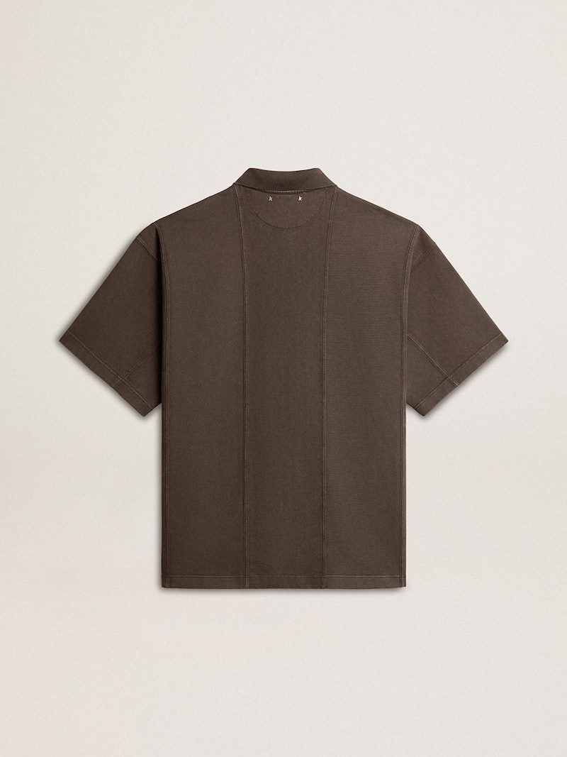 Golden Goose - Polo da uomo in cotone color grigio antracite e ricamo in 
