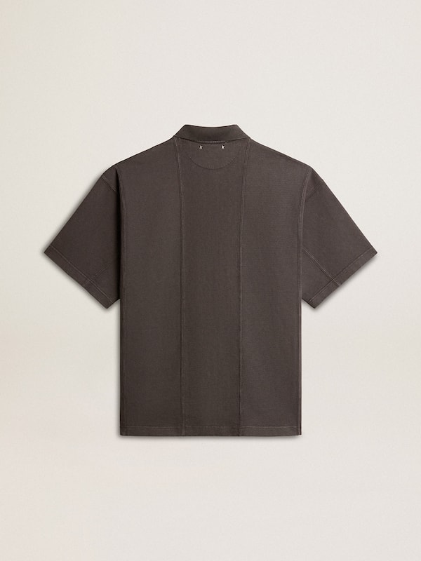 Golden Goose - Men's cotton polo shirt in anthracite gray with embroidery in 
