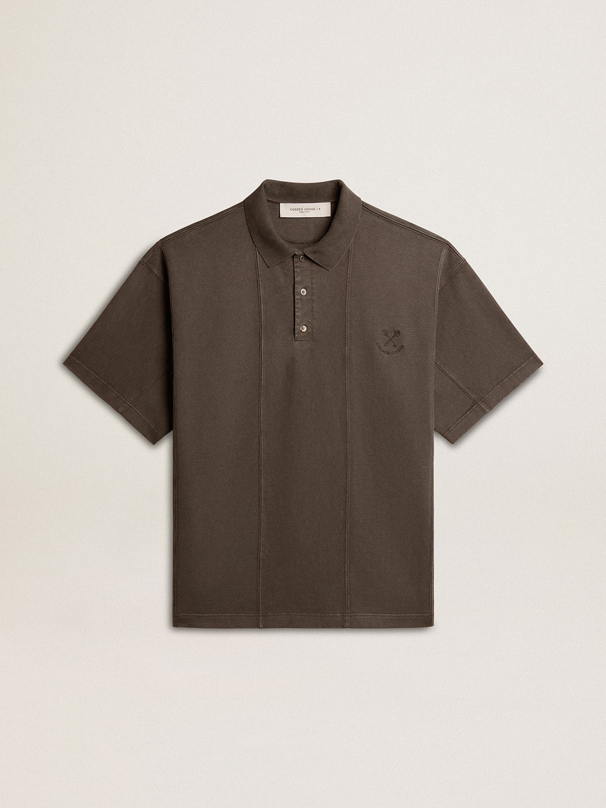 Golden Goose - Men's cotton polo shirt in anthracite gray with embroidery in 