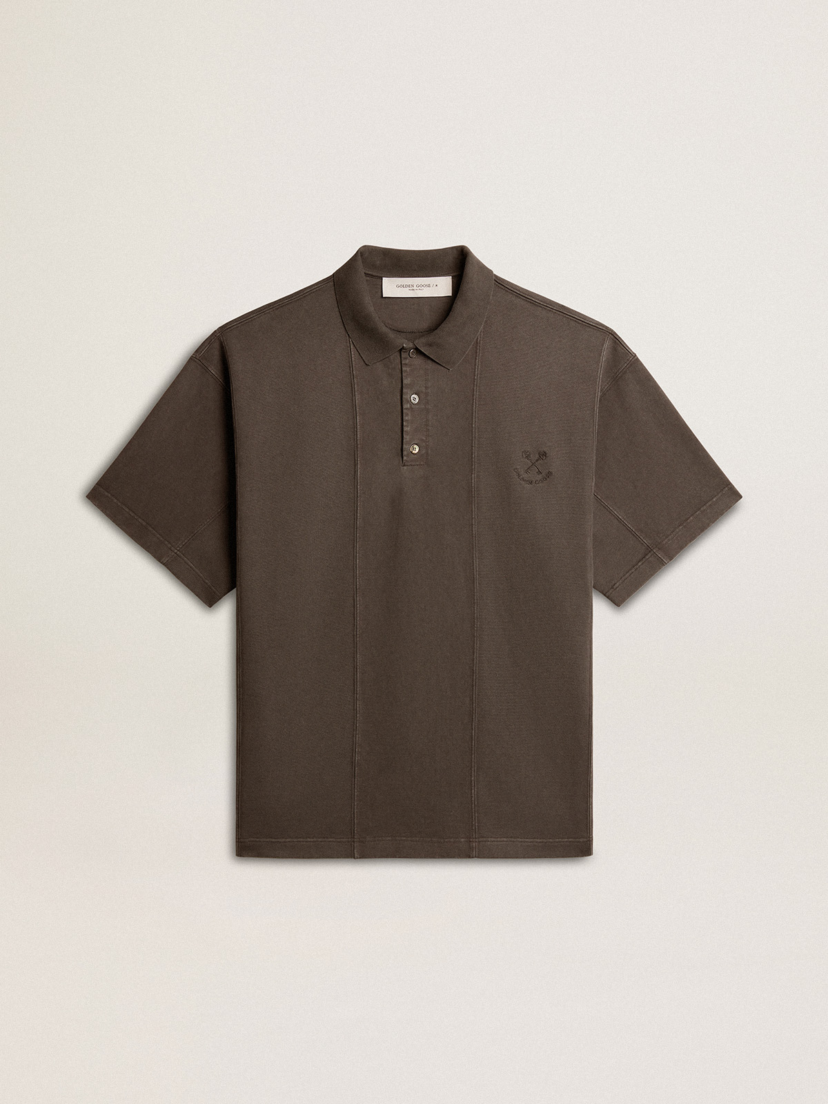 Polo homme en coton gris anthracite et broderie — Golden Goose