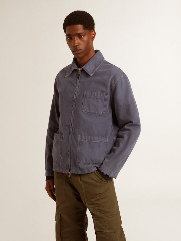 Golden Goose - Men's blue jacket in denim cotton with distressed treatment in 