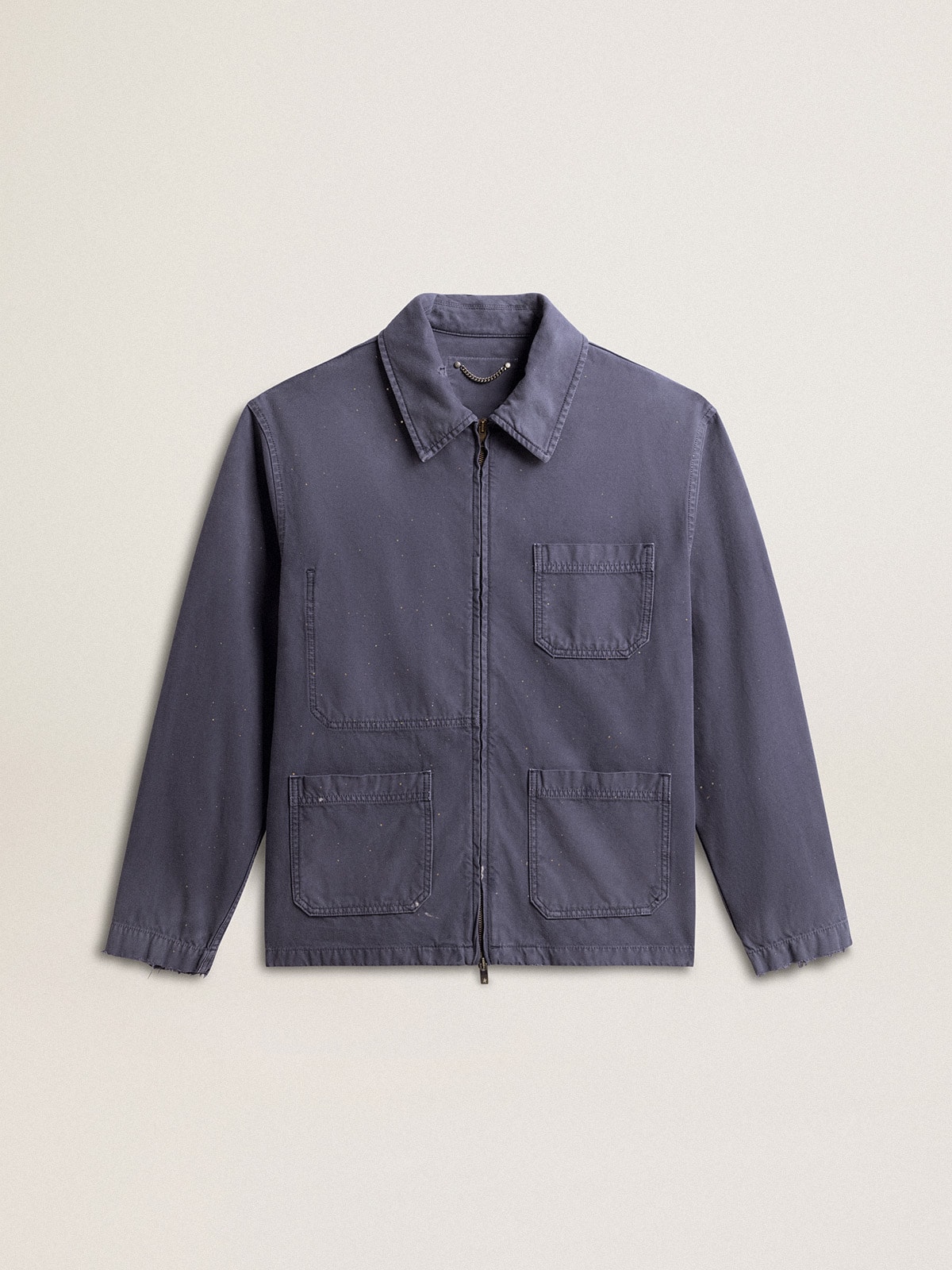 Golden Goose - Men's blue jacket in denim cotton with distressed treatment in 