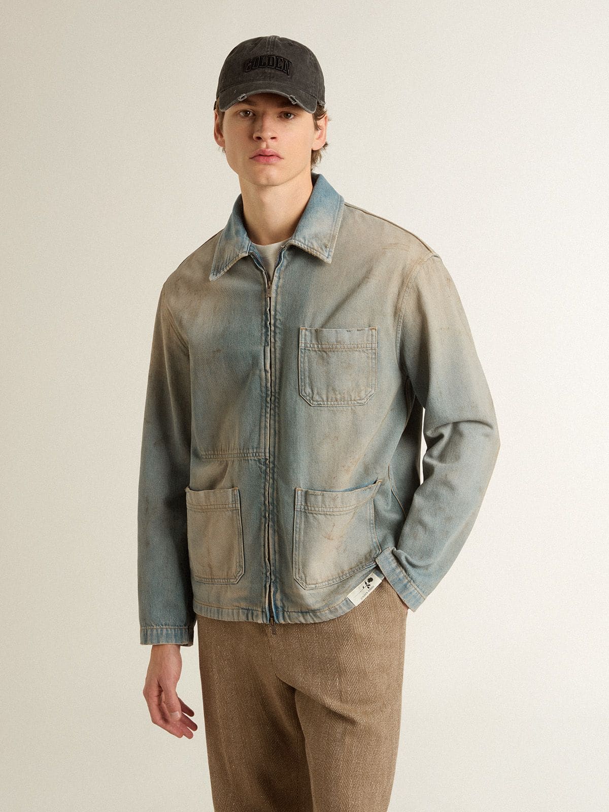 Golden Goose - Herren-Denimjacke in Distressed-Optik mit Reißverschluss in 