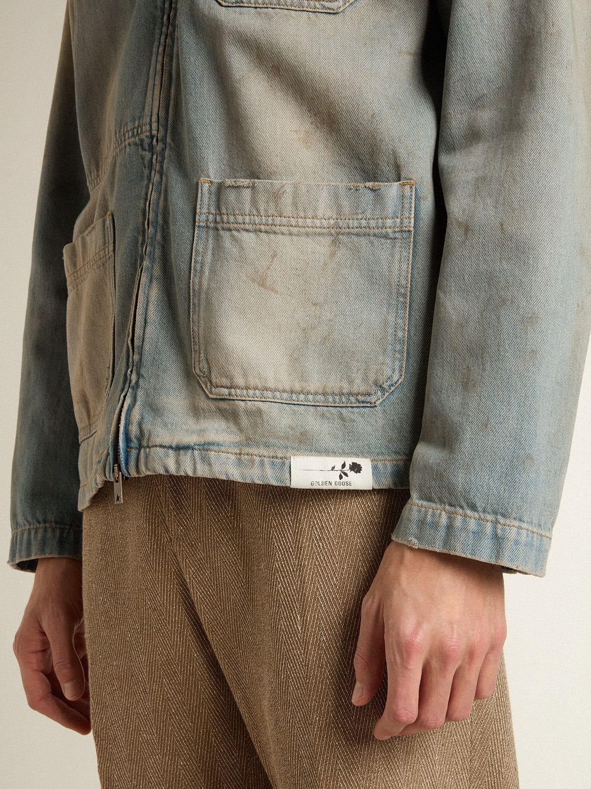 Golden Goose - Herren-Denimjacke in Distressed-Optik mit Reißverschluss in 