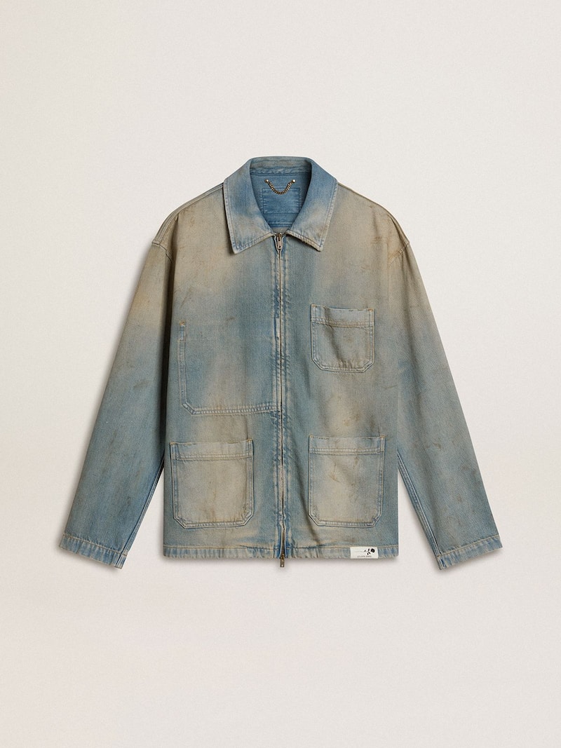 Men's distressed-effect denim jacket with zip