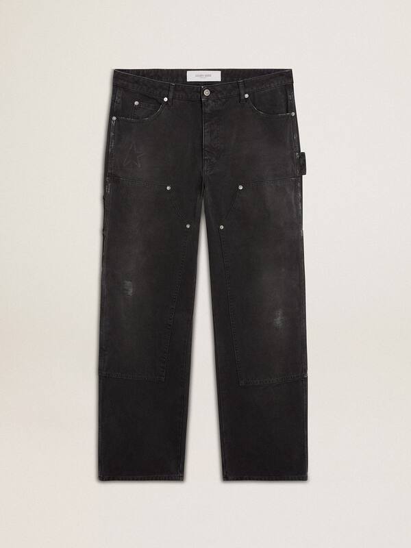 Golden Goose - Men's distressed black cotton jeans with front patches in 