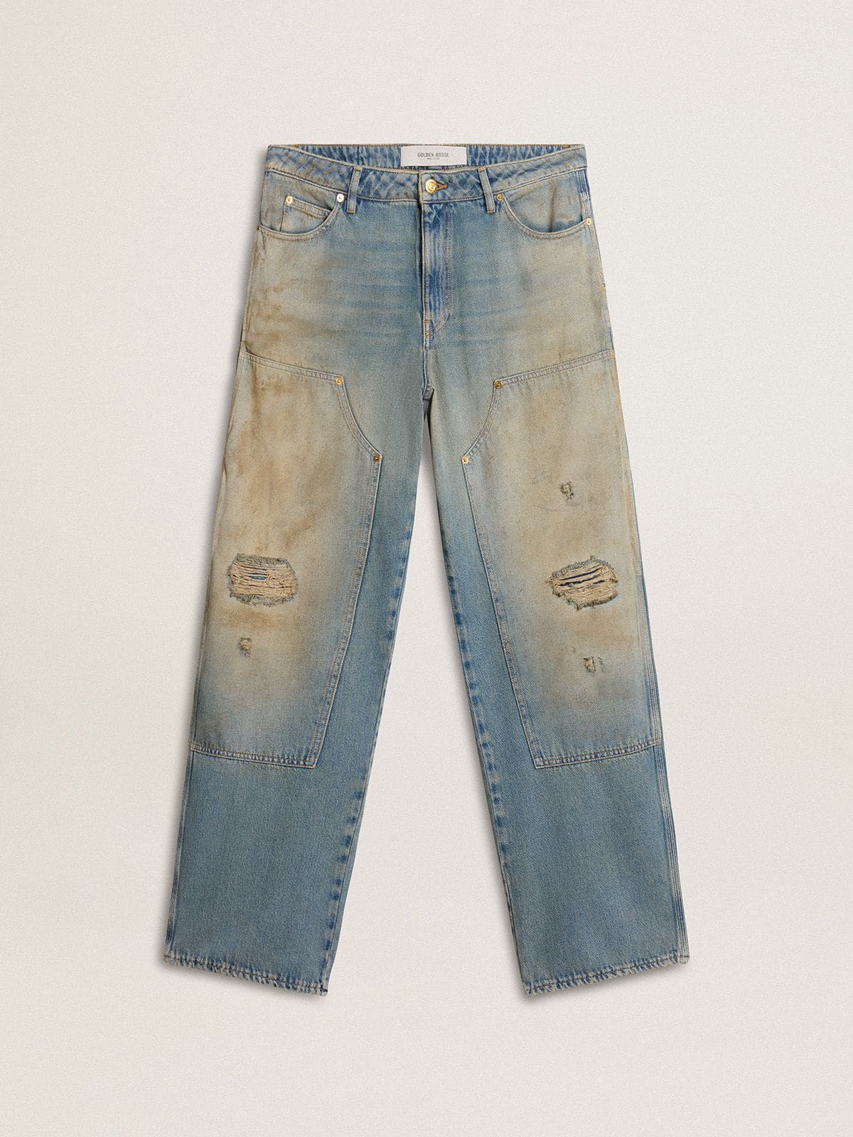 Golden Goose - Jeans da uomo con lavaggio sabbia dall'effetto distressed in 
