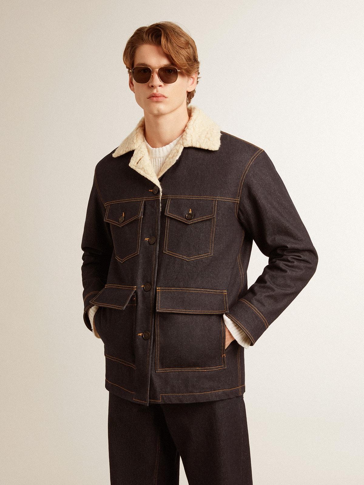 Golden Goose - Men's denim pea coat jacket in 