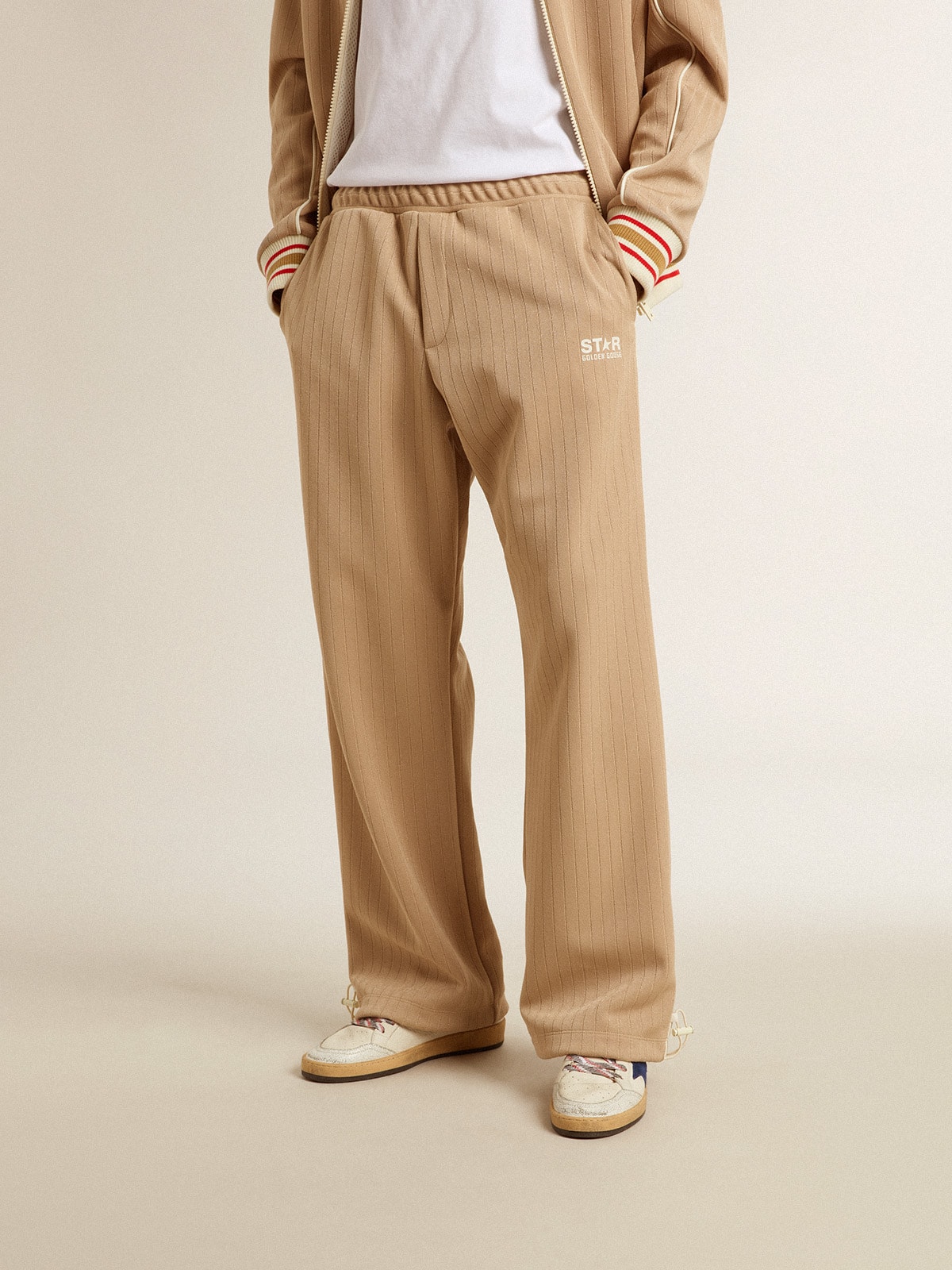 Golden Goose - Men’s light beige joggers with white logo in 