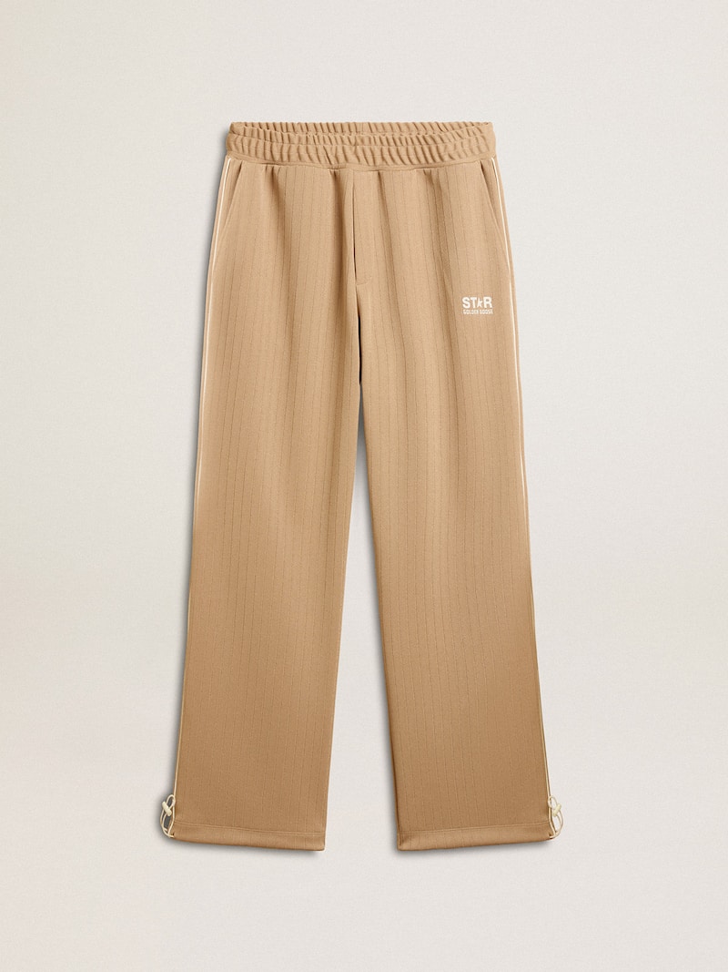 Men’s light beige joggers with white logo