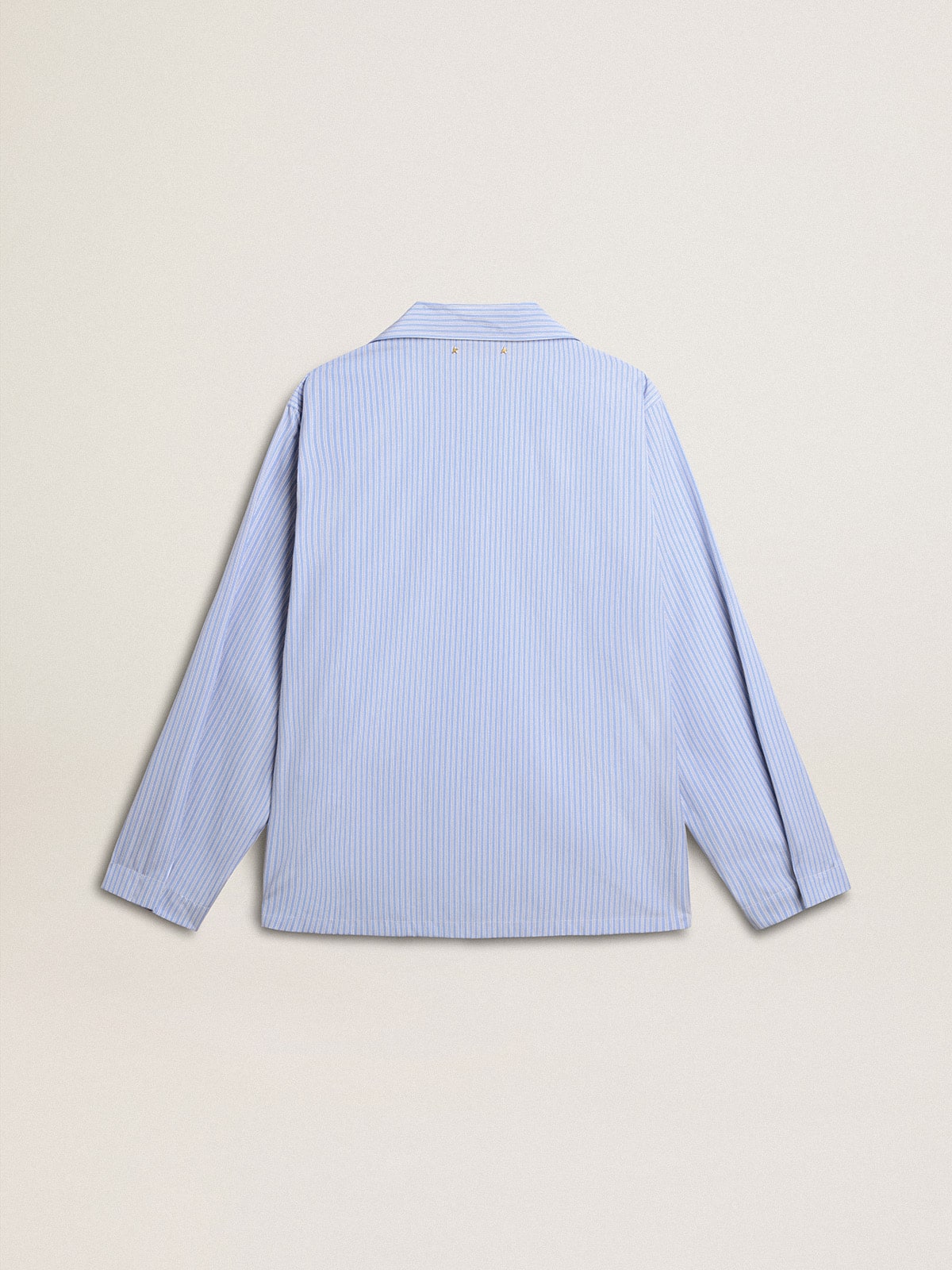 Golden Goose - Men's shirt in white and blue striped cotton poplin in 