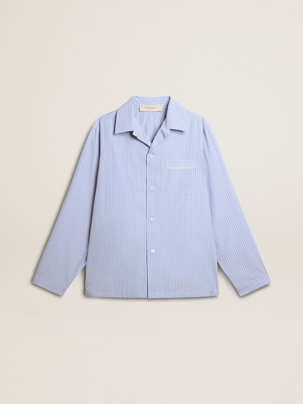 Golden Goose - Men's shirt in white and blue striped cotton poplin in 