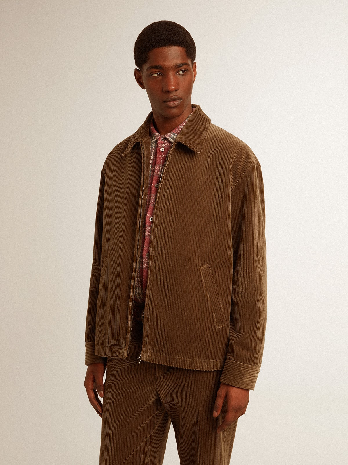 Golden Goose - Men's olive-green corduroy jacket in 