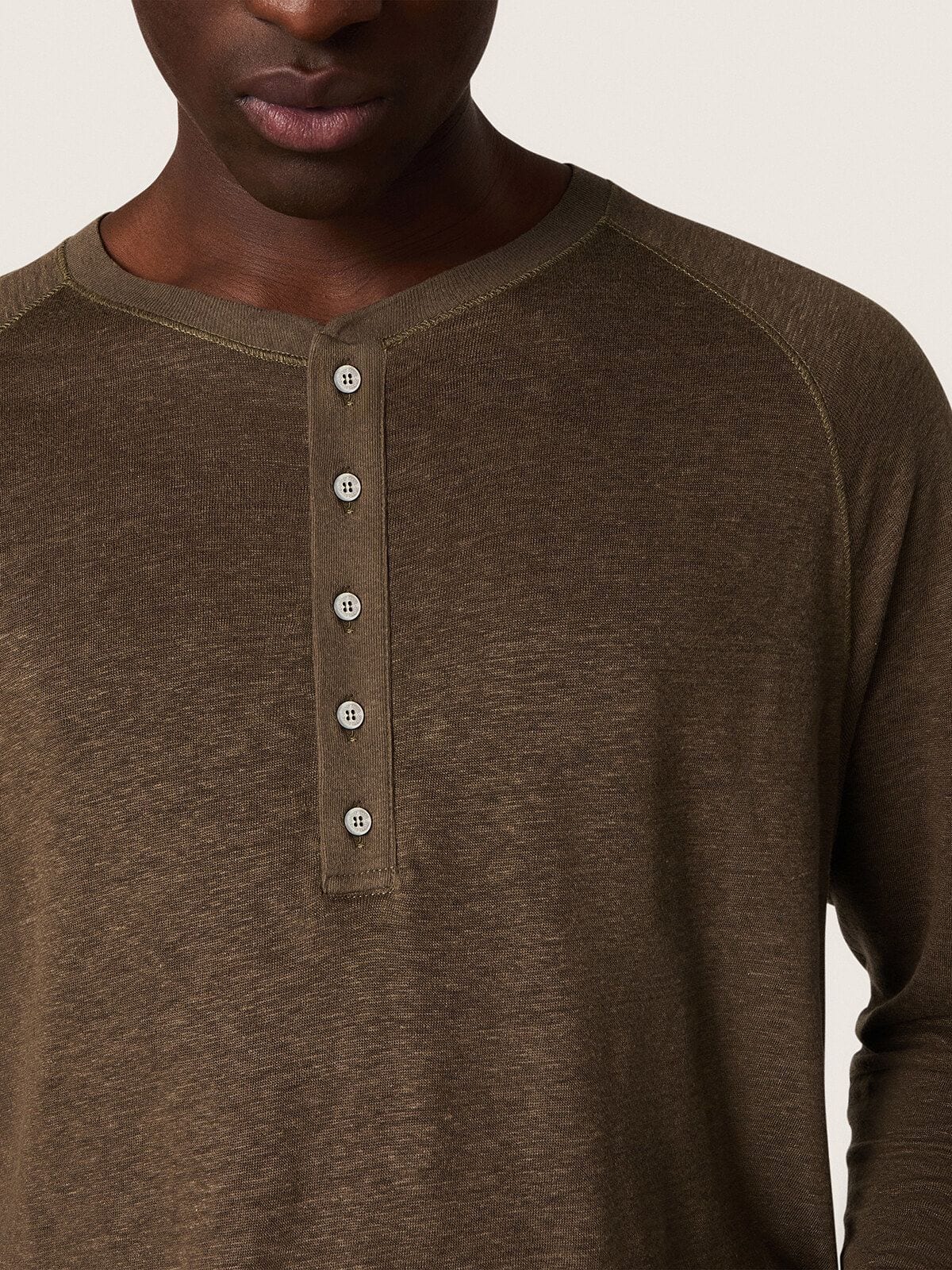 Golden Goose - Men's long-sleeved sweater in tortoiseshell-brown linen jersey in 