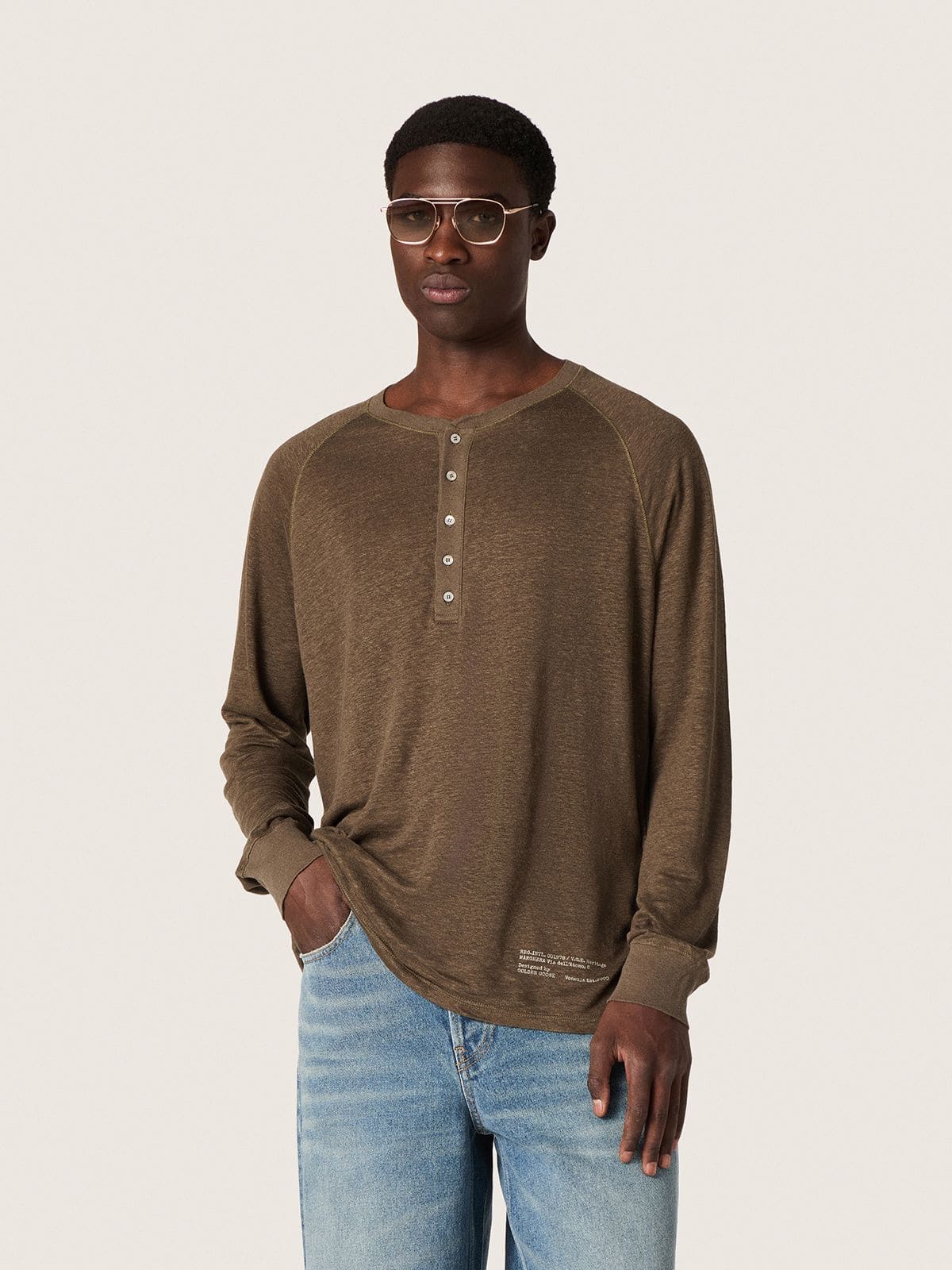 Golden Goose - Men's long-sleeved sweater in tortoiseshell-brown linen jersey in 