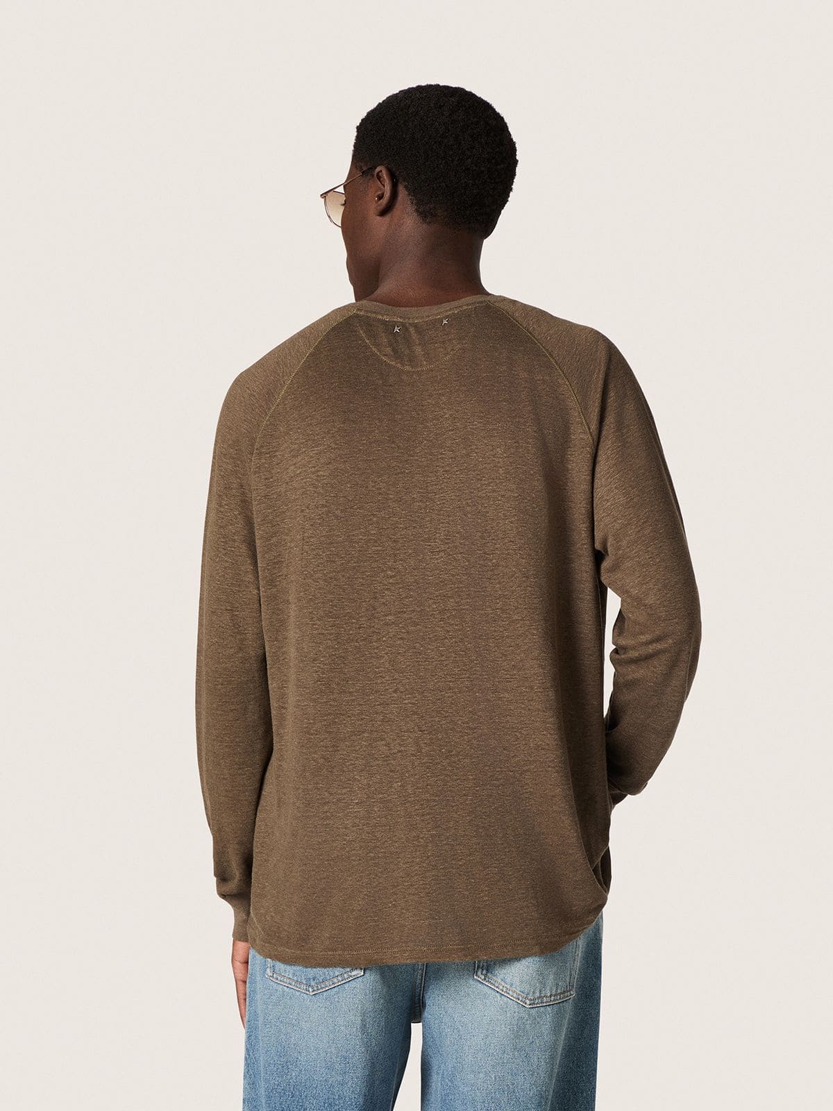 Golden Goose - Men's long-sleeved sweater in tortoiseshell-brown linen jersey in 