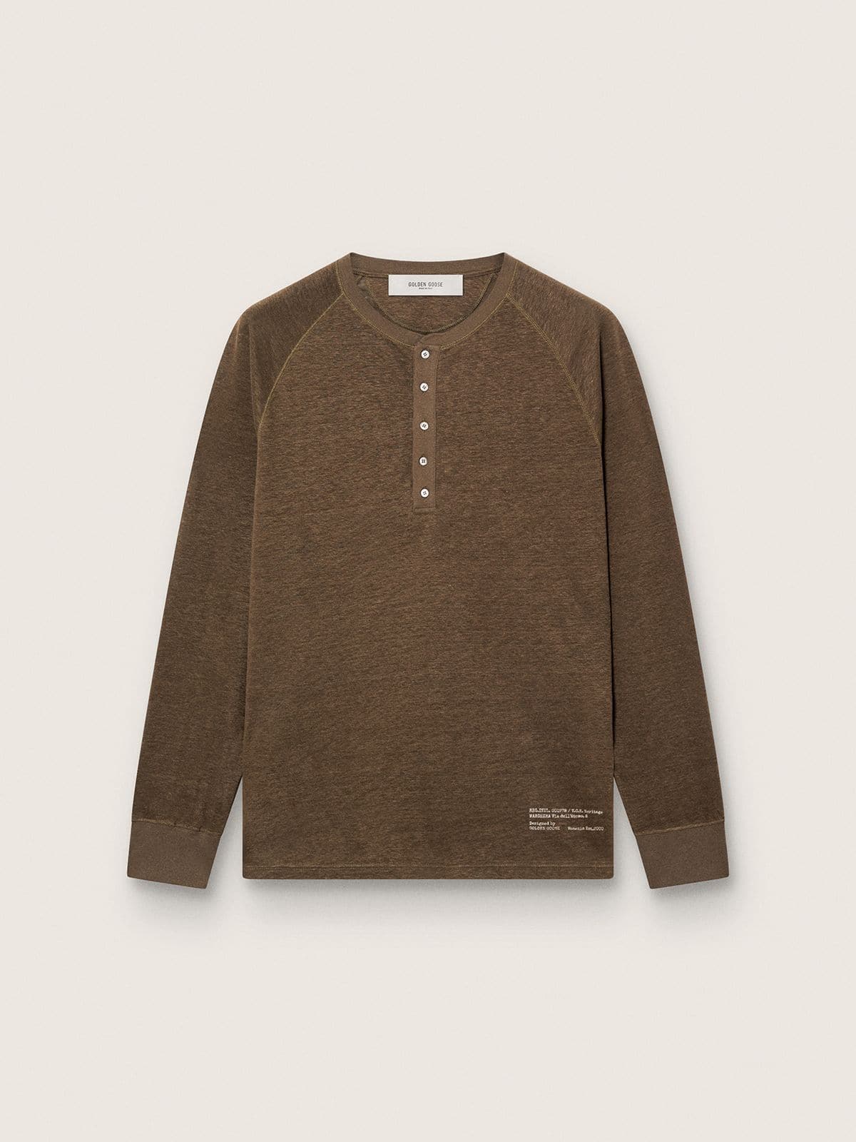 Golden Goose - Men's long-sleeved sweater in tortoiseshell-brown linen jersey in 