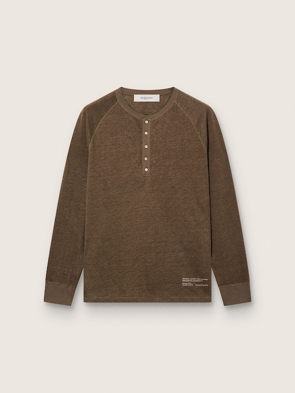 Golden Goose - Men's long-sleeved sweater in tortoiseshell-brown linen jersey in 