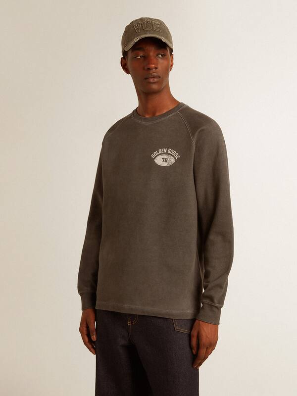 Golden Goose - Men's long-sleeved T-shirt in anthracite gray cotton with logo on the back in 