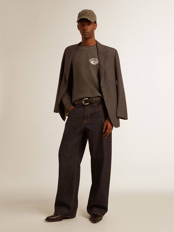Golden Goose - Men's long-sleeved T-shirt in anthracite gray cotton with logo on the back in 