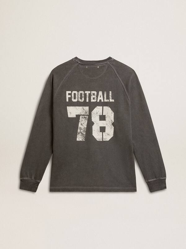 Golden Goose - Men's long-sleeved T-shirt in anthracite gray cotton with logo on the back in 