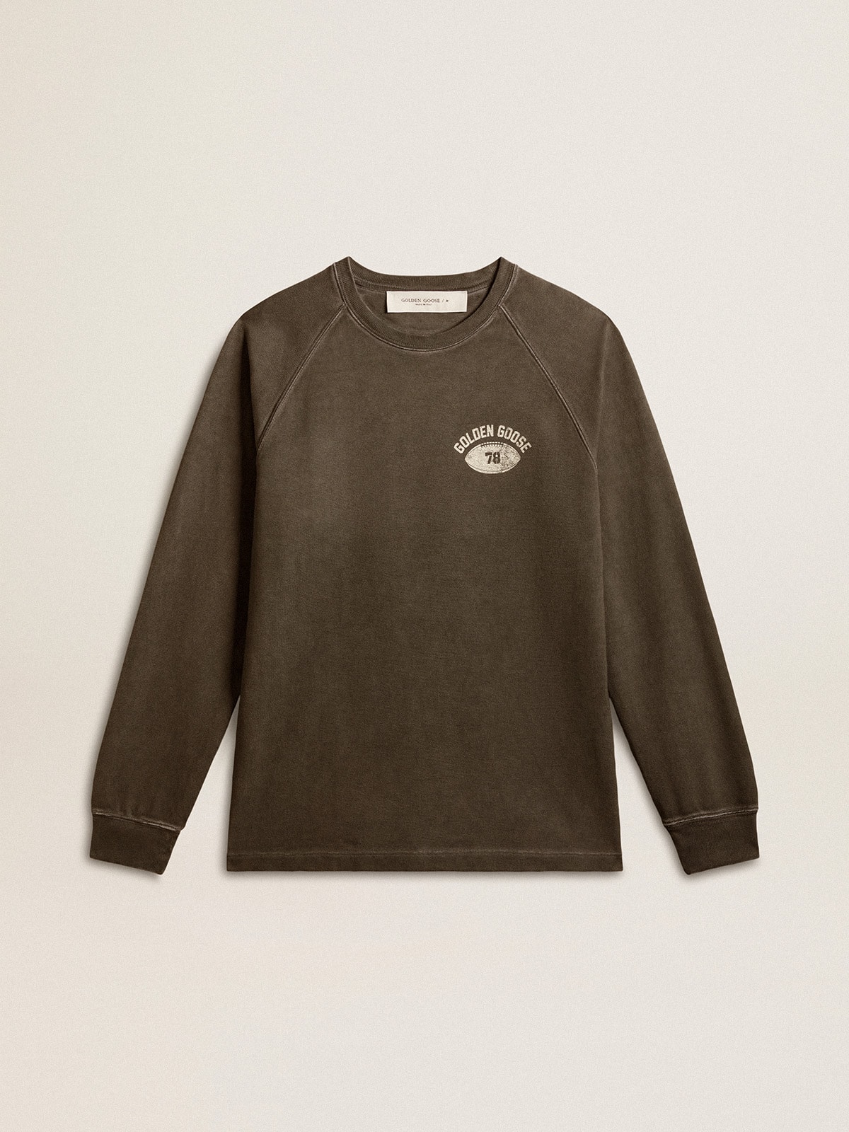 Golden Goose - Men's crew-neck T-shirt in anthracite gray cotton with logo on the back in 