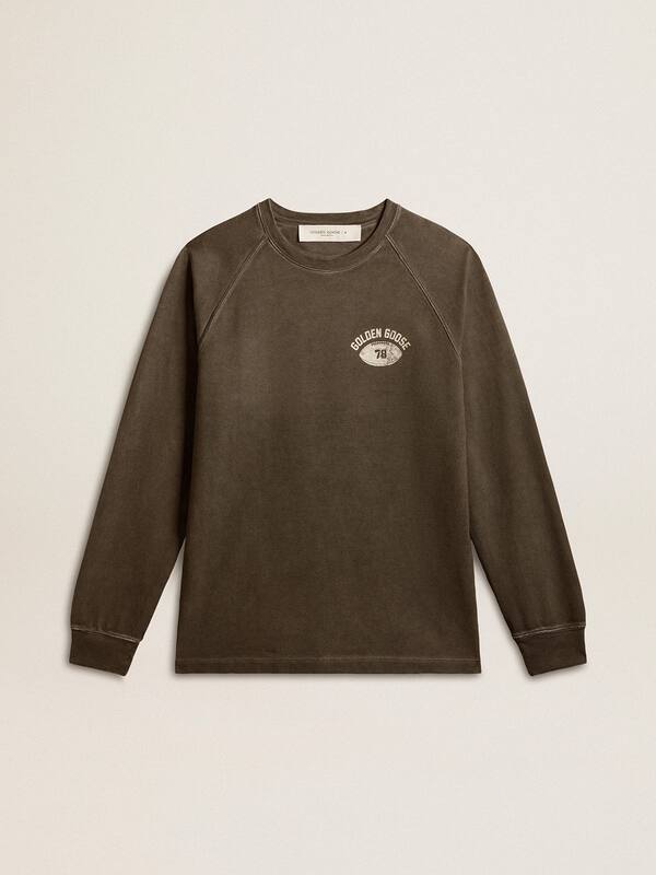 Golden Goose - Men's long-sleeved T-shirt in anthracite gray cotton with logo on the back in 