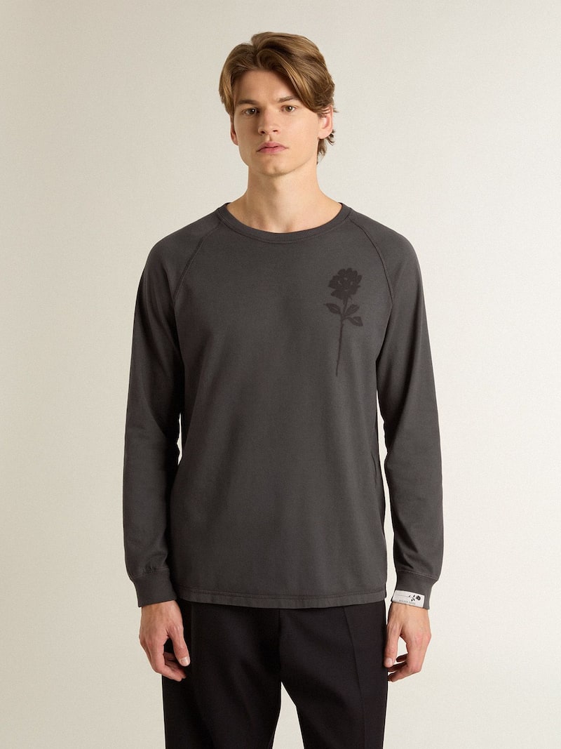 Golden Goose - T-shirt da uomo in cotone di colore antracite con stampa sul cuore in 