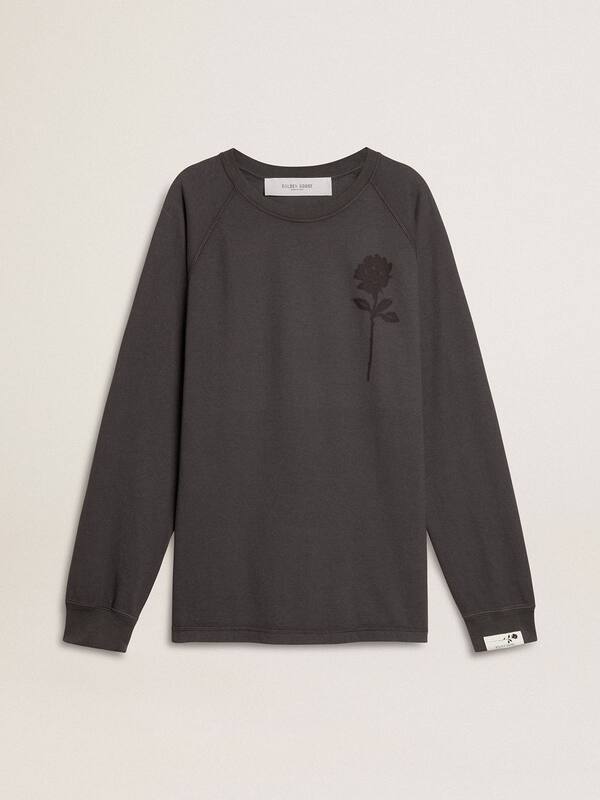 Golden Goose - Men's T-shirt in anthracite-colored cotton with print on the chest in 