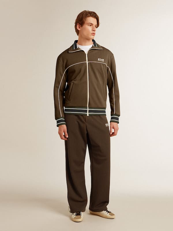 Golden Goose - Men’s military green zipped sweatshirt with white logo in 