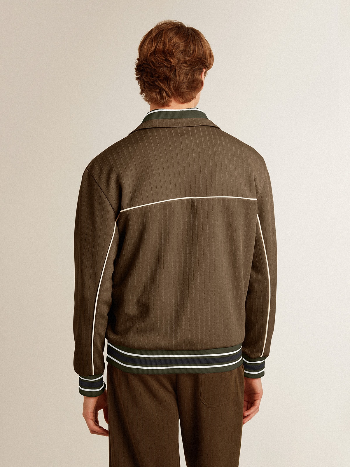 Golden Goose - Sweat-shirt vert militaire pour homme avec fermeture à glissière et logo blanc in 