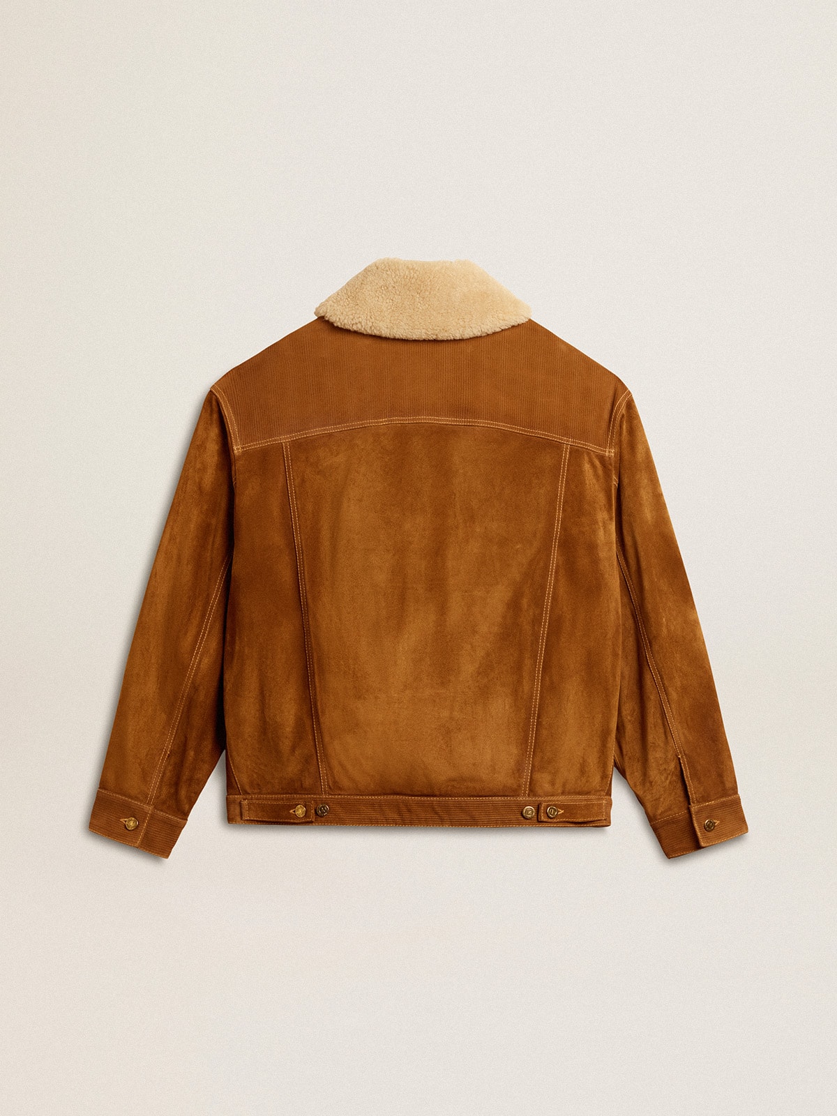 Golden Goose - Men's jacket in tobacco-colored split leather with a shearling collar in 