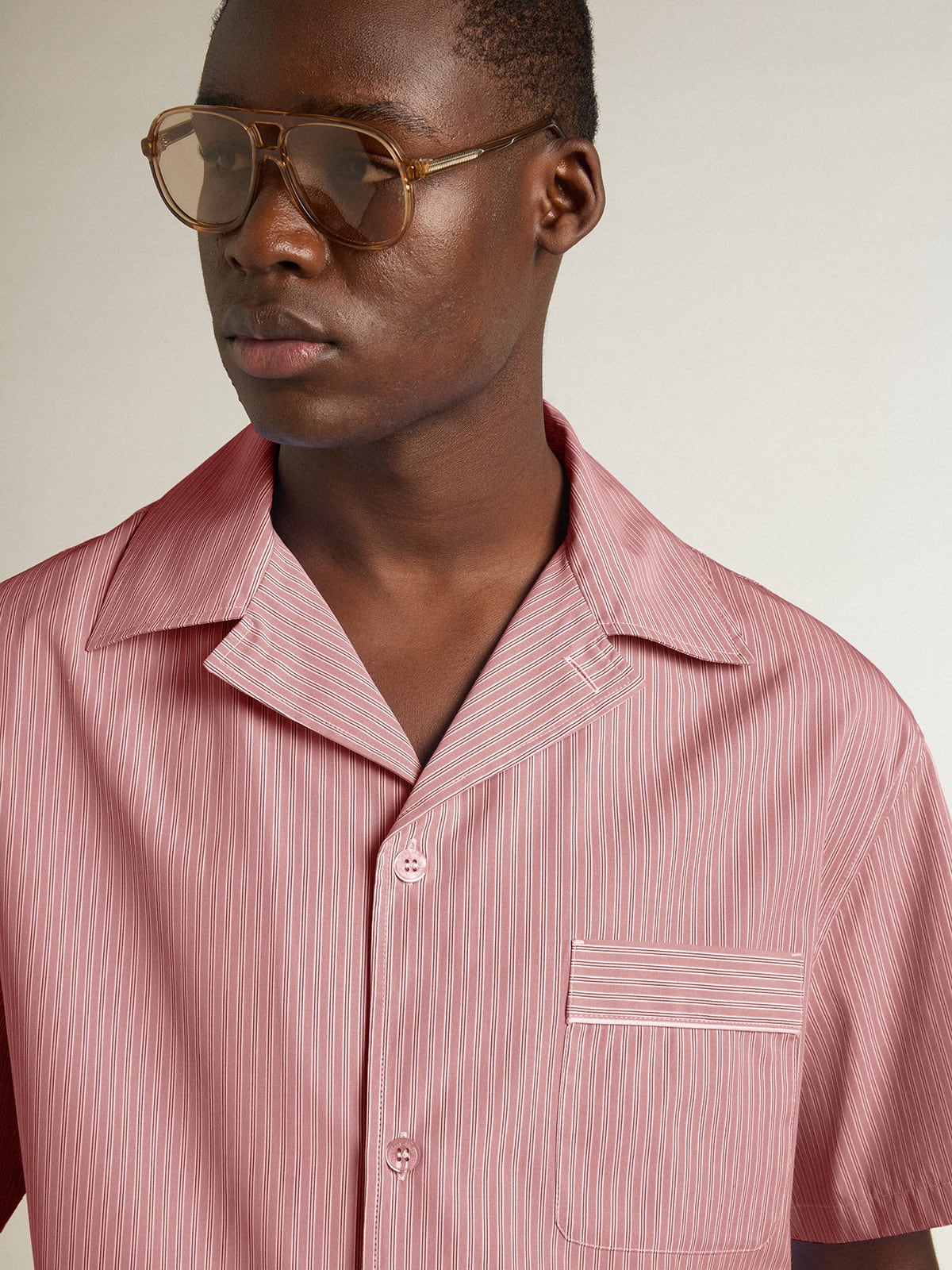 Golden Goose - Men's shirt in white and red striped cotton poplin in 