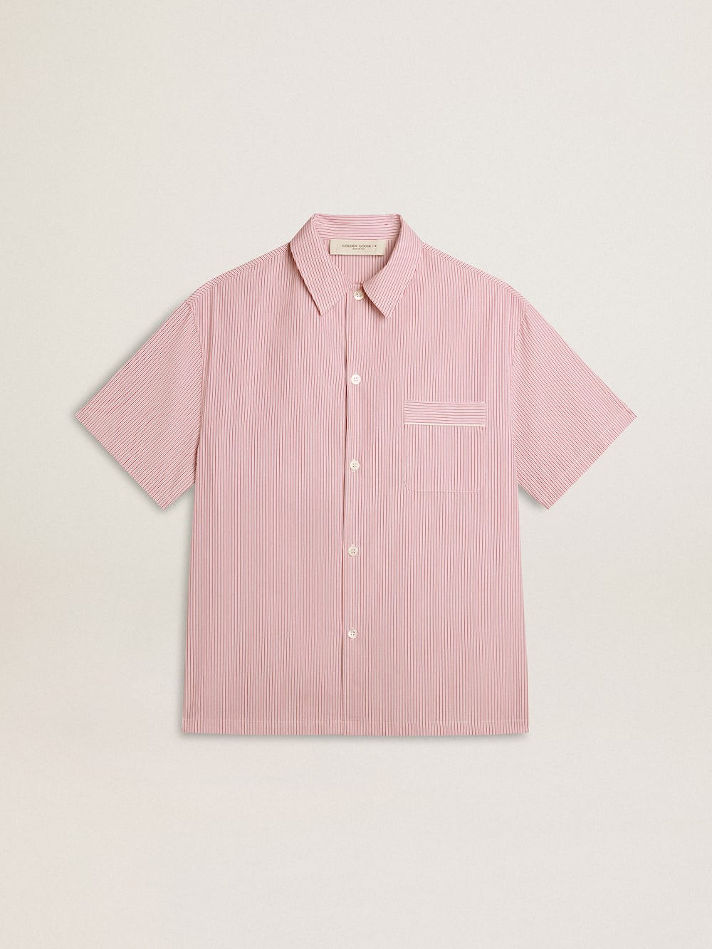 Golden Goose - Men's shirt in white and red striped cotton poplin in 